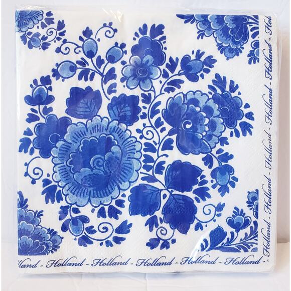 Unbranded Other - Holland Blue Flower 20 Paper Napkins 3-Ply Decoupage Crafts NEW SEALED Germany